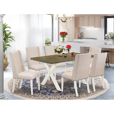 East West Furniture 7 Piece X-Style Modern Kitchen Table Set - Linen White X076FL201-7